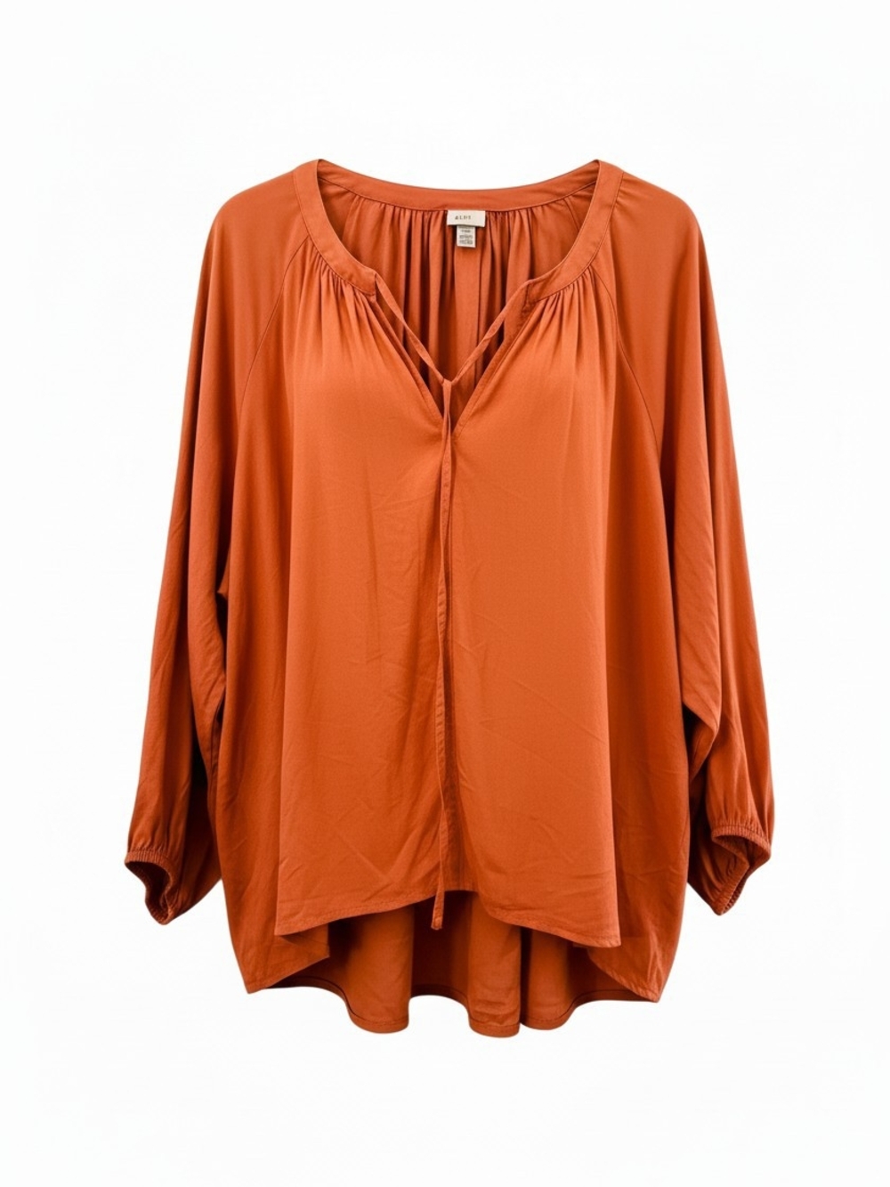 A New Day Linen Blend Rust Boho Blouse XXL | Tie Neck Peasant Top | Relaxed Flow - Picture 6 of 10